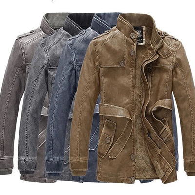 Men Fashion Warm Casual Vintage Faux Leather Jacket Coat | SAMAG