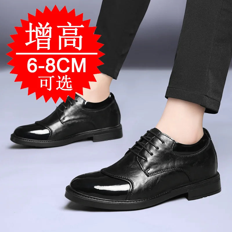 Men's Elevator Shoes 8cm Invisible Height-increasing Casual Large Size British Style 6cm Business Leather Shoes
