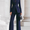 Elegant Women Solid Slim Two Piece Sets Spring Fashion Stand Collar Long Sleeved Blazer+Pants Suit Casual Work Office Coat Set