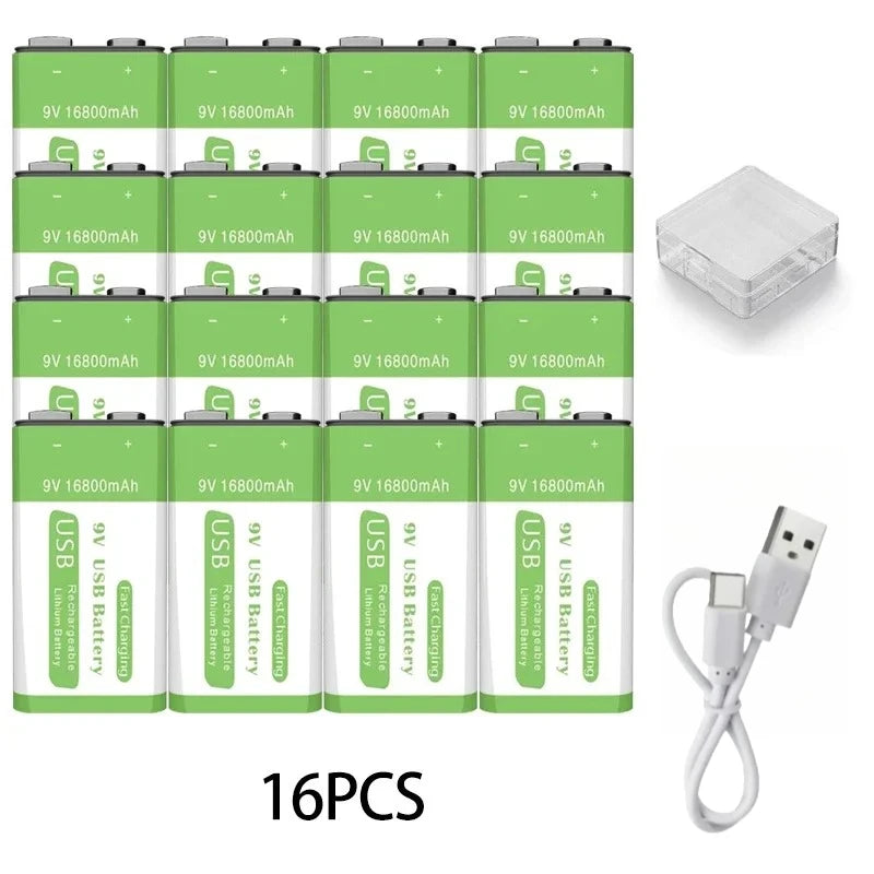 Micro USB 9V Rechargeable Li-ion Battery 16800mAh High Capacity for Multimeter, Microphone, Toy, Remote Control, KTV System