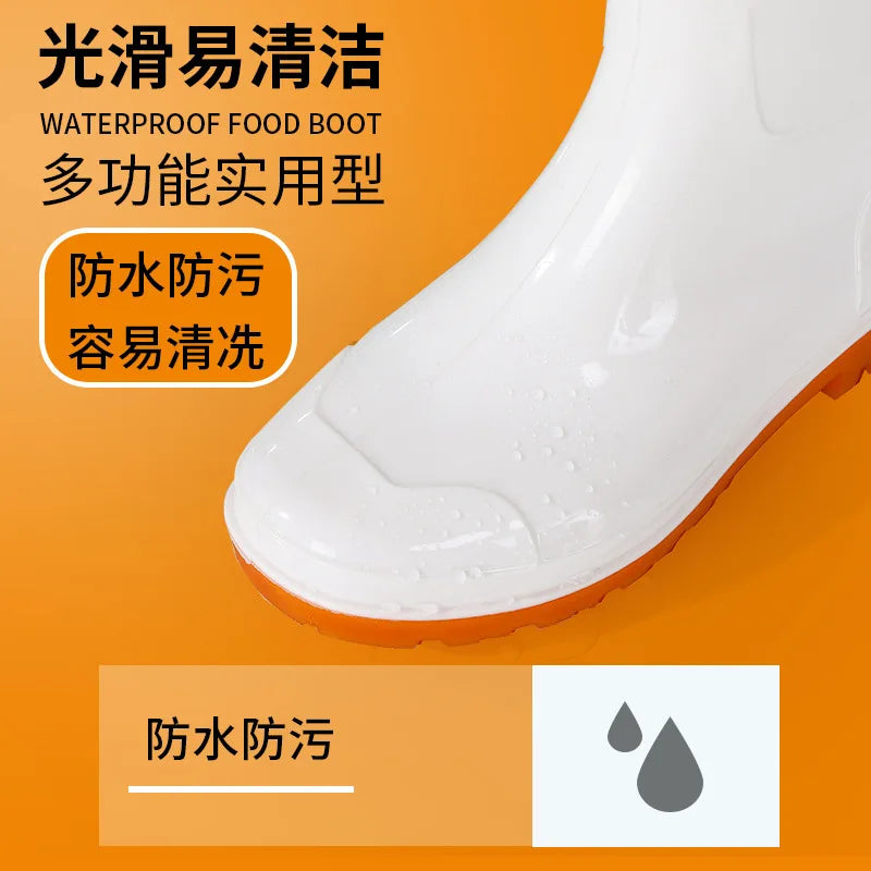 High Tube White Labor Protection Rain Boots Medium Tube Short Tube Waterproof Shoes Water Shoes