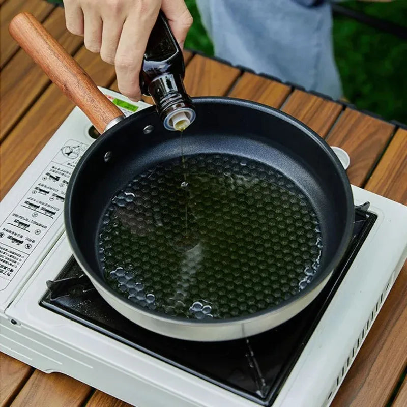 304 Stainless Steel Outdoor Camping Picnic Flat Bottomed Non Stick Pan, Steak, Fried Egg, Waffle, Cooking Essentials