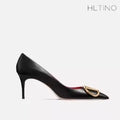HLTINO Fashion Black Matte Finish High Heels with Buckle Women Classic Pumps Sexy Dress Shoes Party Stilettos for Spring Summer