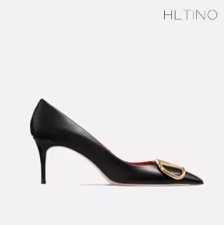 HLTINO Fashion Black Matte Finish High Heels with Buckle Women Classic Pumps Sexy Dress Shoes Party Stilettos for Spring Summer