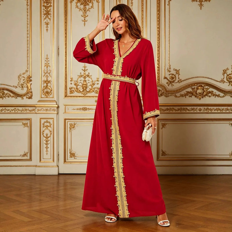 Dubai Abaya for Women Kaftan Muslim Dress Gold Embroidery | SAMAG
