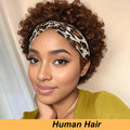 Headband Short Pixie Cut Wigs Human Hair for Women Curly Wigs Water Wave Bazilian Hair Full Machine Made Cap for Daily Wear