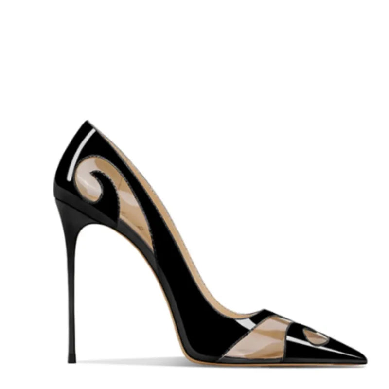 Spring New High Heels Soft Leather Pointed Black Slim Heels Women's Shoes Pvc Transparent Pointed Toe Thin High Heels Women Pump