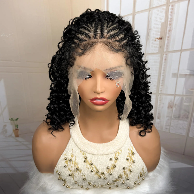 16inch African Braided Hair Wigs Synthetic 13x4 Lace Frontal Cornrow Braids Wig Short Braiding Wig  for Black Women