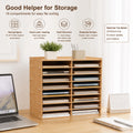 9-Tier 18 Compartments Golden Oak Wood File Literature Organizer Desk Floor Large Mailbox Center Keeper A4 Document Book Magazine Storage Bookshelf Sturdy Load Bearing Easy Assembly Space Saving for Home Office School Classro