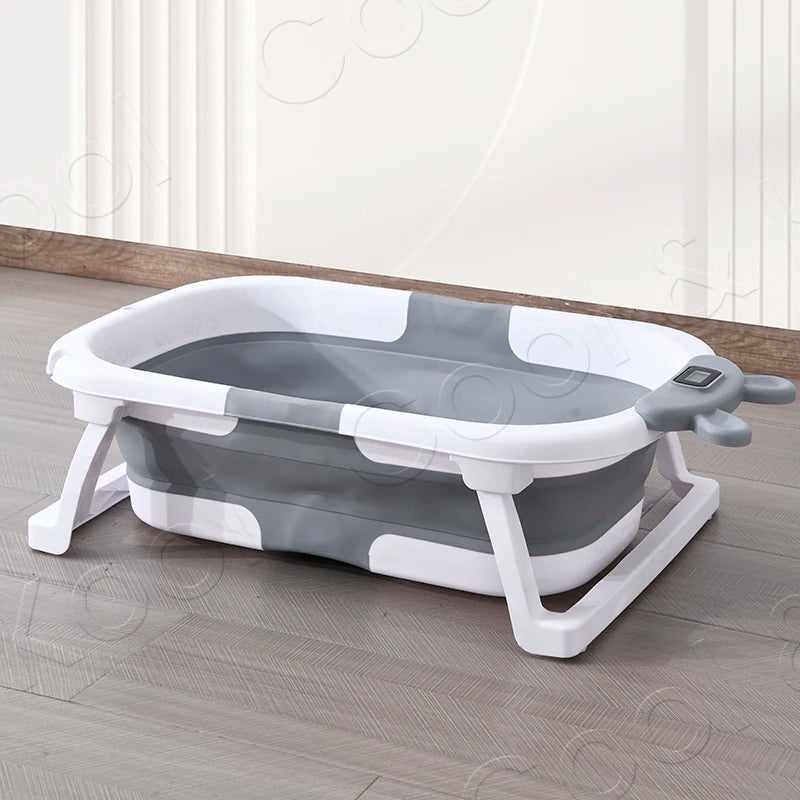 Foldable Silicone Baby Bathtub with Temperature Sensing, Non-Slip & Portable Infant Bath