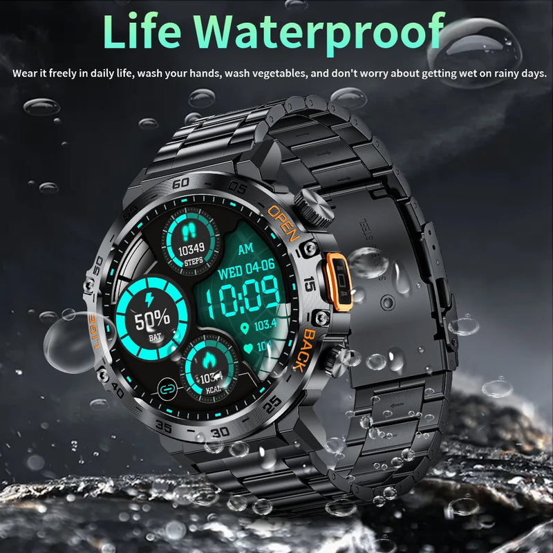 LIGE 2024 Smart Watch Men 360*360 AMOLED HD Screen Waterproof Sport Fitness Watches Flashlight New Men Smartwatch For Andrio IOS