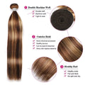 Highlight Bone Straight 100% Human Hair Bundles P4/27 Honey Brown 2 3 4 Bundles Raw Virgin Brazilian Hair Weave Bundles 24 Inch
