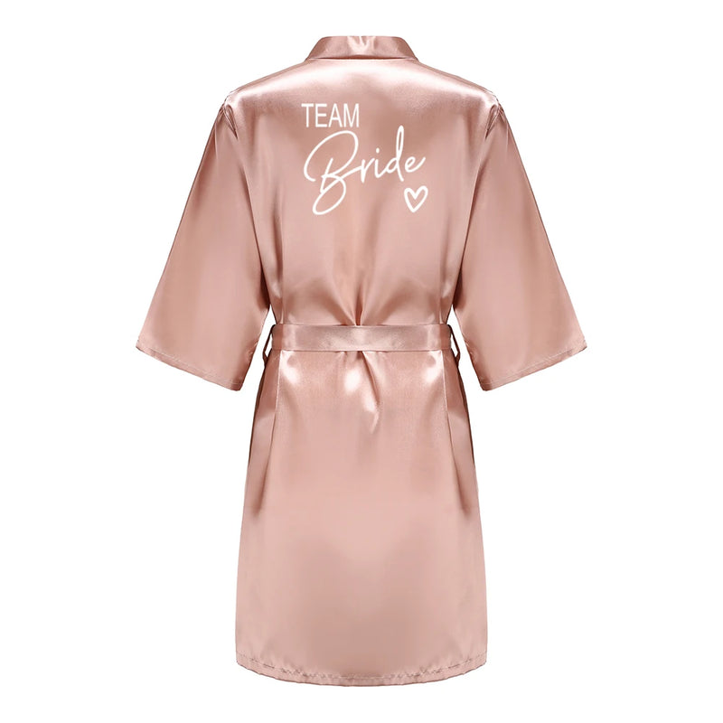Wedding Party Team Bride Robe Kimono Satin Pajamas Bridesmaid Bathrobe With White Letters YE8171
