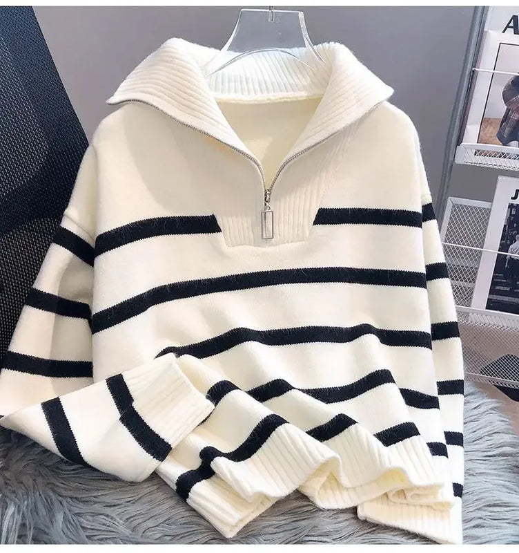 Sweater pullover women Spring and Autumn underwear 2023 New zipper stripe underlay short style popular premium sweater female