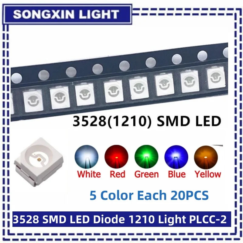 100pcs/lot 3528 1210 Diode SMD LED Diodes Kit Green RED WARM White ICE Blue Yellow Pink Purple-UV Orange rgb PLCC-2 High Quality