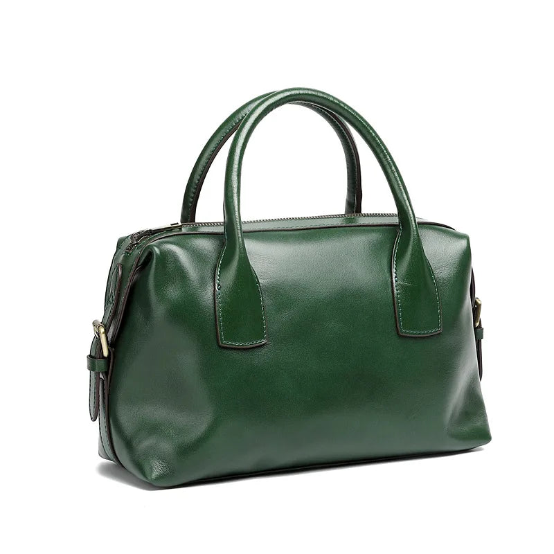 Genuine Leather Women's Bag Vintage Luxury Designer Boston Handbag Women Versatile Shoulder Bag Cowhide Female Crossbody Bags