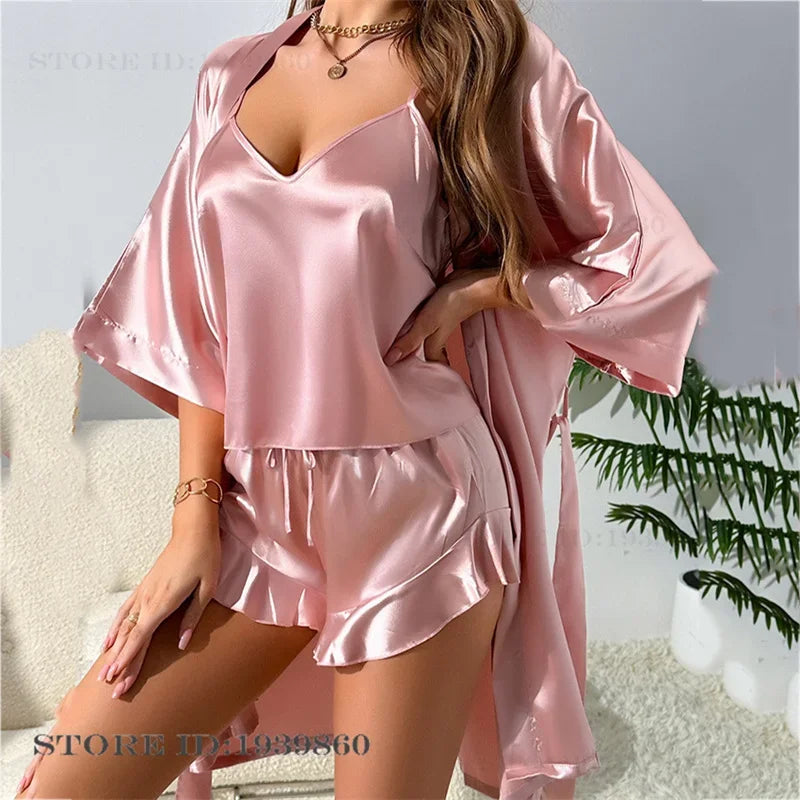 Female Pajamas Set Kimono Bathrobe Gown Spring Summer | SAMAG