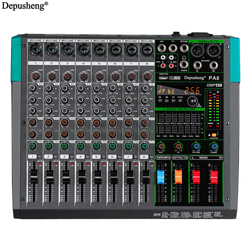 6/8/12/16 Channels Audio Sound Mixer Depusheng Mixing DJ Console USB 48V Phantom Power 256 DSP Effects Sound Table for Stage
