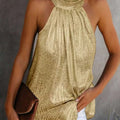 Women Gold Blouse 2025 New Fashion High Neck Sleeveless Hatler Tank Top Vest Summer Casual Loose Blouse Shirt Tee