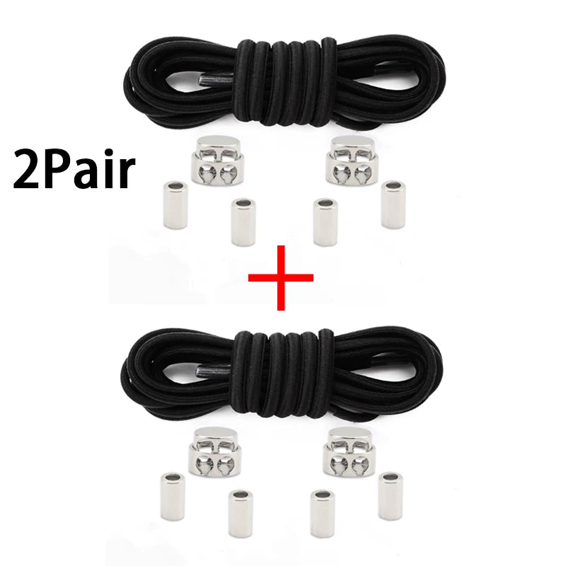 Oval Elastic Shoelace Metal Buckle Laces Unisex Quick-On/Off Shoelaces for Sneakers and Boots 1Pair/2Pair