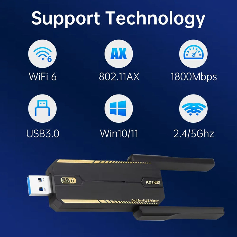 KEBIDUMEI WiFi 6 1800Mbps USB Adapter USB3.0 Dual Band 2.4G/5GHz 802.11AX Dongle Driver Free For - Visuel 2 | SAMAG