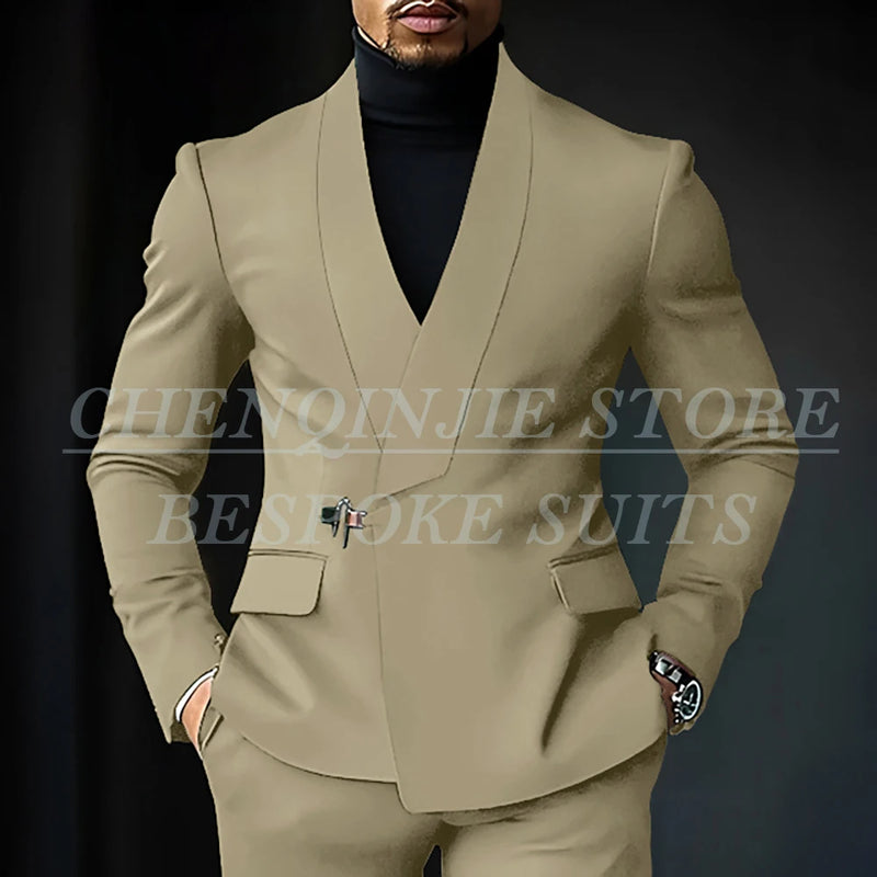 Chic Shawl Lapel Green Suits for Men High Quality Slim Fit Wedding Costume Homme Customized 2 Piece Jacket Pants Outfits Terno