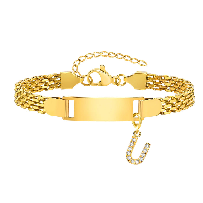 Vnox A-Z letters Baby Bracelets, Stainless Steel Strap Chain for Kids With Cute Letter Blank Bar, Children Jewelry Gift