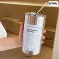 600ml Thermos Portable Stainless Steel Coffee Cup Thermos Bottle with Straw Insulation Drinkware Does Not Contain BPA