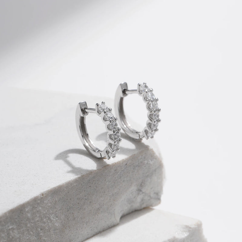 MODIAN D Color Moissanite Small Hoop Earrings 925 Sterling Silver Hollow Sparkling Ear Buckles For Women Wedding Fine Jewelry