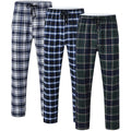 Men's 3Pcs Pajama Sleeping Pants Cotton Plaid Pjs, Long Plaid Print Sleepwear Pajama Pants with Elastic Waist Homewear