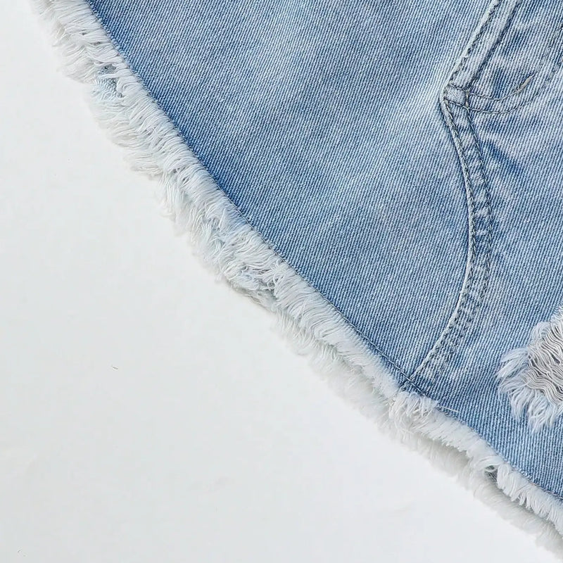Girls Casual Style Sleeveless Top with Distressed Denim | SAMAG