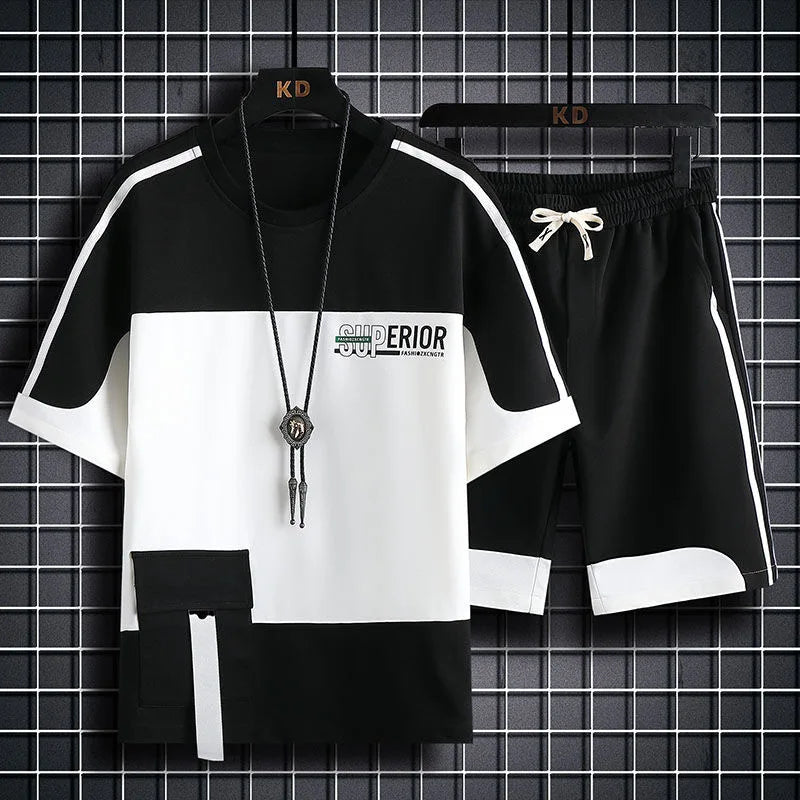 Summer New Fashion Printed Short Sleeve T - shirt Set Men's Casual Relaxed Breathable Sports Two - Piece M - View 5 | SAMAG