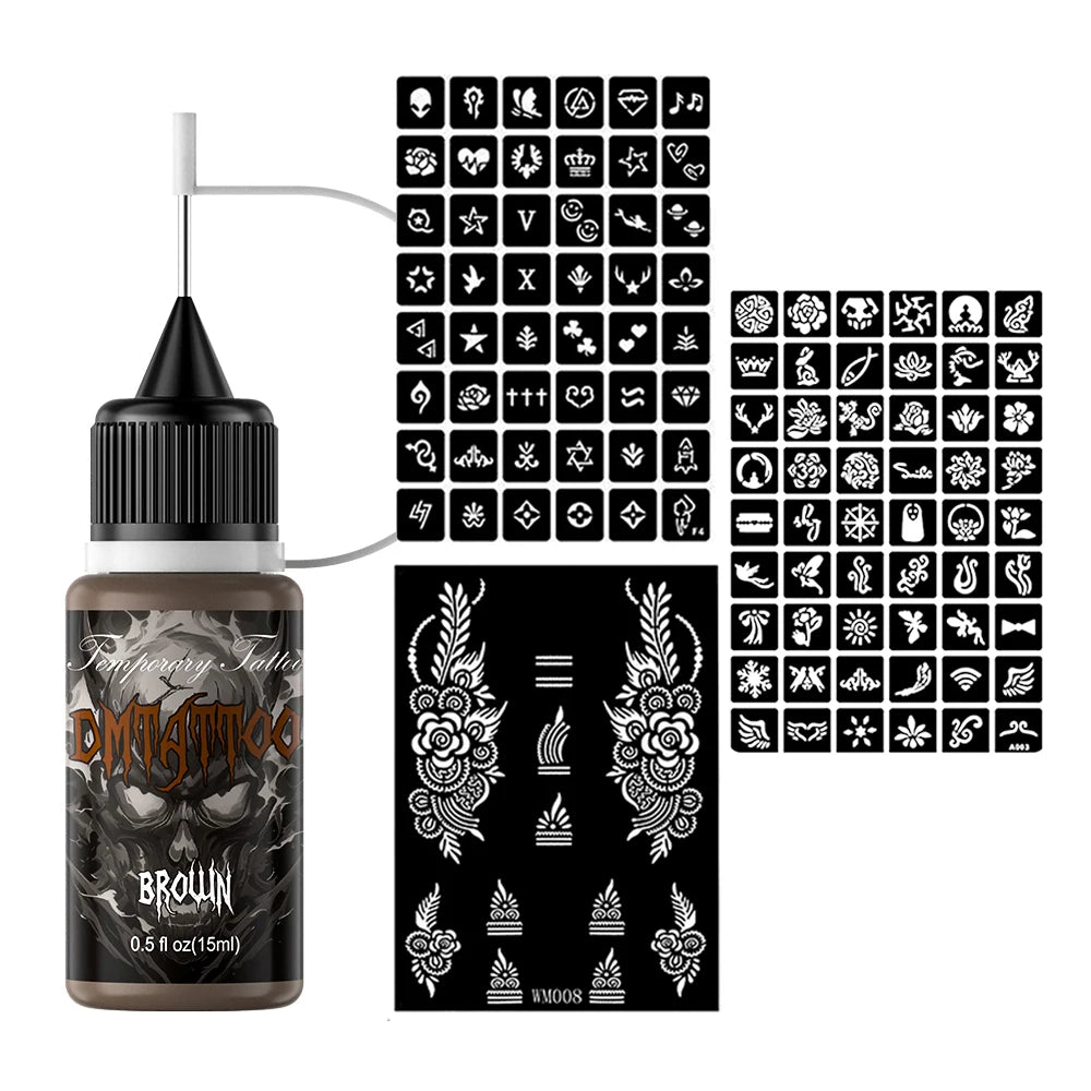 Temporary Tattoo Inks With 3Tattoo Stickers Stencil Kit Freehand Painting Gel for Makeup Trend Party Tattoos For Hand & Body Art