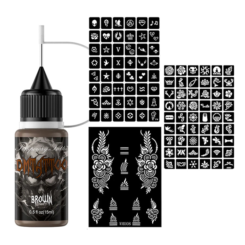 Temporary Tattoo Inks With 3Tattoo Stickers Stencil Kit Freehand Painting Gel for Makeup Trend Party Tattoos For Hand & Body Art