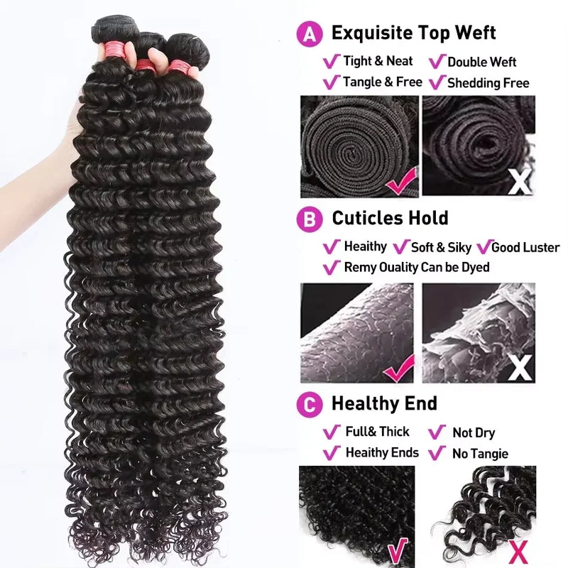 Human Hair Bundles Water Wave 40 inch Virgin Human Hair 2/5 Bundles For Women Sew In Quick Weave Raw Hair Extensions