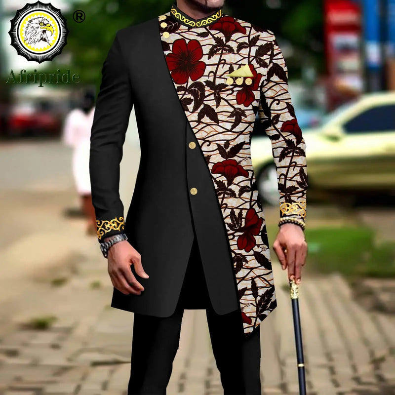African Suits for Men Embroidery Print Blazer and Pants Set Business Dress with Kerchief Party Wedding - View 28 | SAMAG