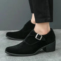 Man Height Increasing Pointed Toe Business Dress High Heel Shoes Buckle Decorated Men Casual Shoes