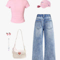 Girls' Y2K Style 2 - Piece Set: Pink Bow - Print Slim - Fit - View 2 | SAMAG