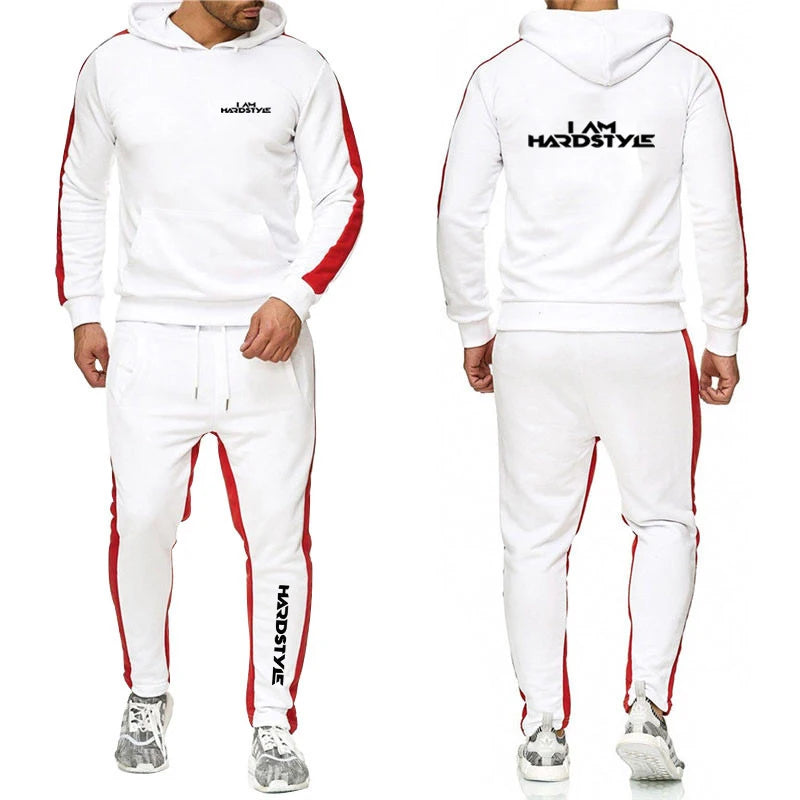 Spring Autumn Men I Am Hardstyle Logo Print Fashion Hooded Pullover Tracksuit+Leisure Drawstring Sweatpants - View 4 | SAMAG