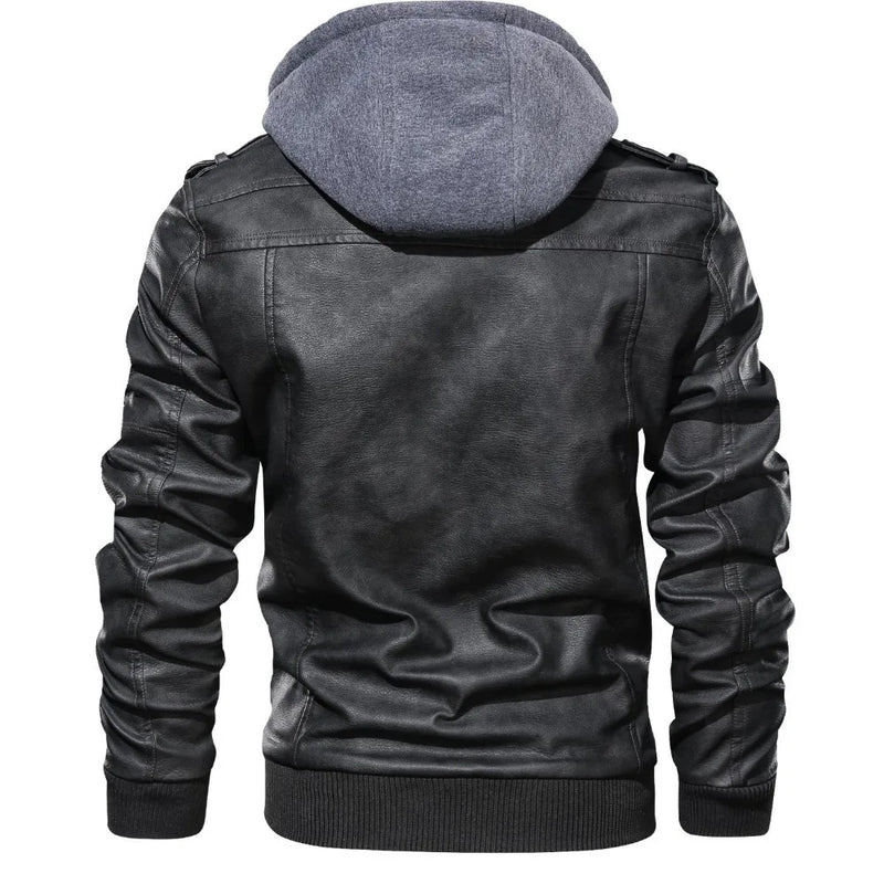 Leather Vintage Locomotive PU Leather Jacket Autumn And Winter Detachable Men's Hooded Jacket
