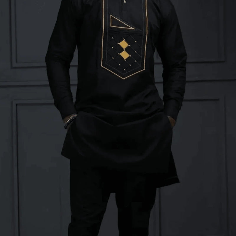 African Traditional Dress Men's Suit Long Sleeve Ethnic Style Printed Patchwork Shirt Casual Pants 2 Piece - View 28 | SAMAG