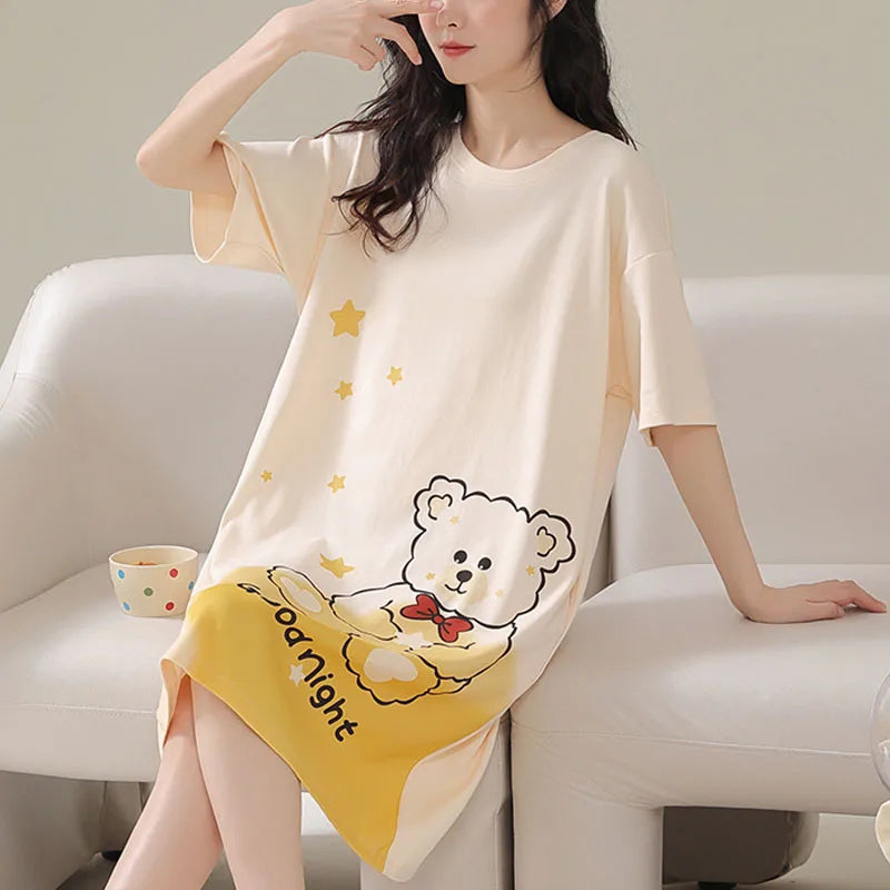 Women Large Size Pajamas Short-Sleeved Nightgown Cartoon | SAMAG