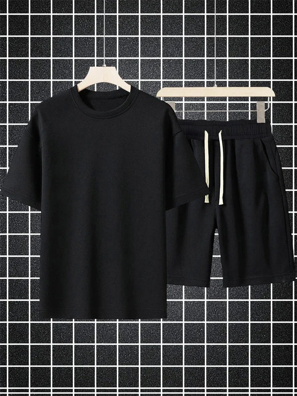Men's Streetwear Summer Cotton T Shirt Shorts Sets Women Loose Solid Color Casual T - Suit Jogging Sleeve - View 3 | SAMAG