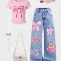 Girls' Y2K Style 2 - Piece Set: Pink Bow - Print Slim - Fit - View 3 | SAMAG