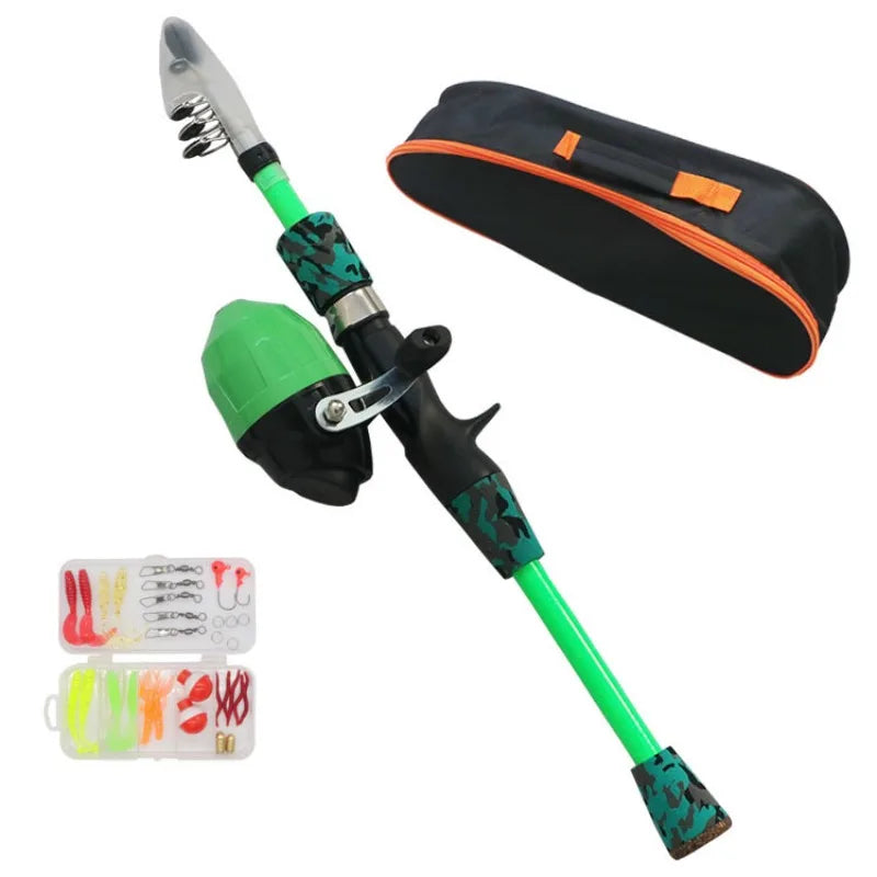 Kids Youth Portable Telescopic Fishing Rod Reel Combo Full Set With Carry Bag Simulation Soft Lures Hooks Accessories For Outdoo