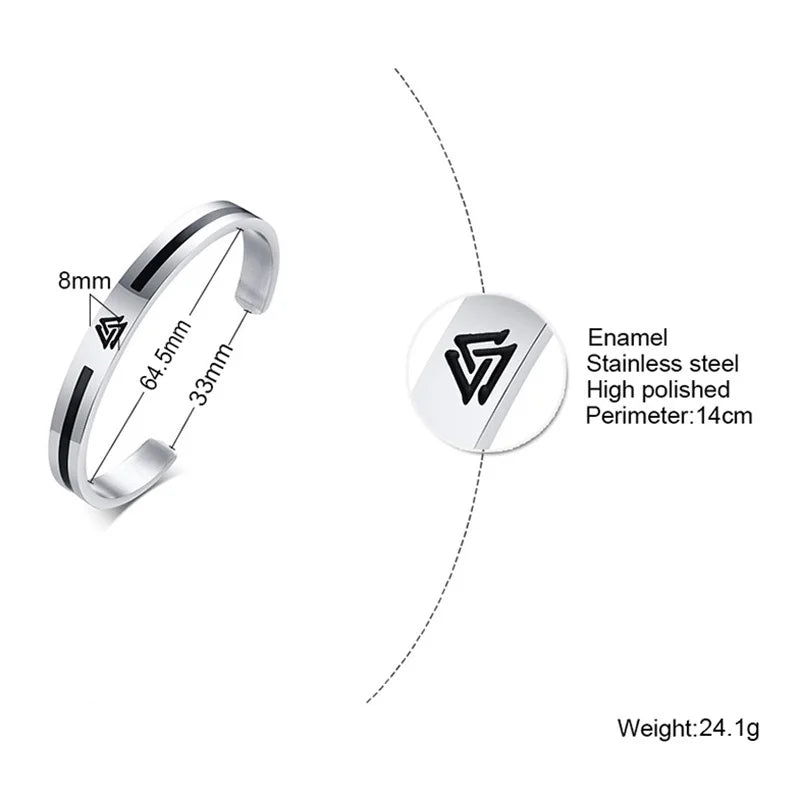 Men Bangle, Enemal Viking Logo Cuff Bracelet For Gentleman, Stainless Steel Minimalist - Visuel 3 | SAMAG