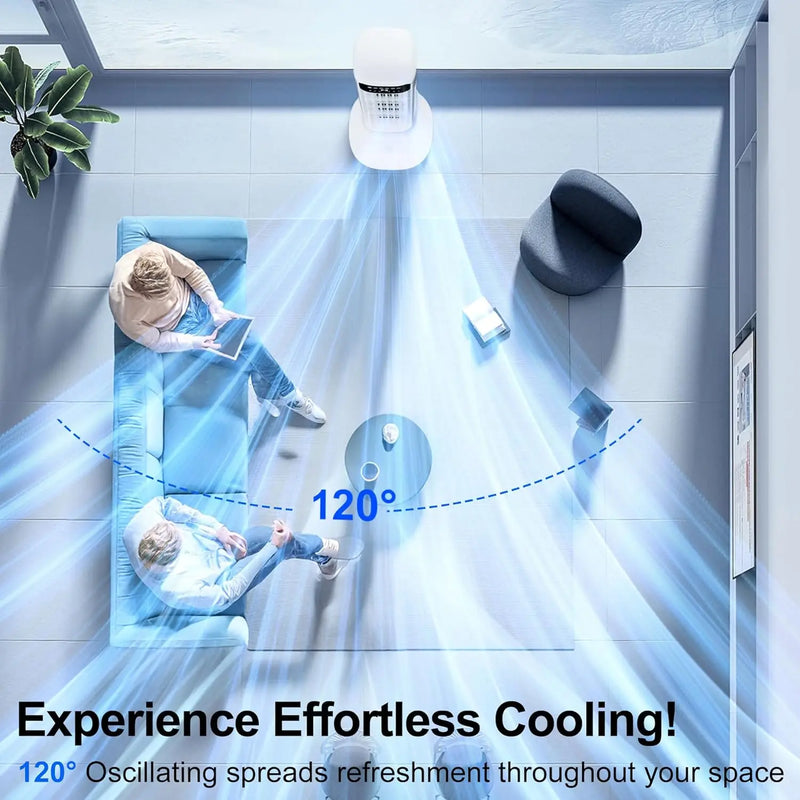 41" Portable Air Conditioners, 120° Oscillating Cooling Fans that Blow Cold Air with 24H Timer, 4 Modes & 3 Speeds, Dual Water Tank, 4 Ice Packs, Remote, 2.4 Gal