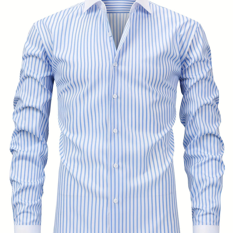 Men'S Elegant Striped Long Sleeve Button-Up Shirt | SAMAG