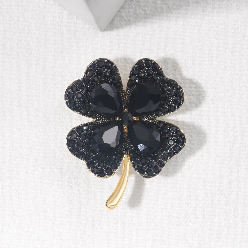 WEIMANJINGDIAN Brand Green Four Leave Clover Irish Shamrock Lucky Crystal Brooches and Lapel Pins Collections