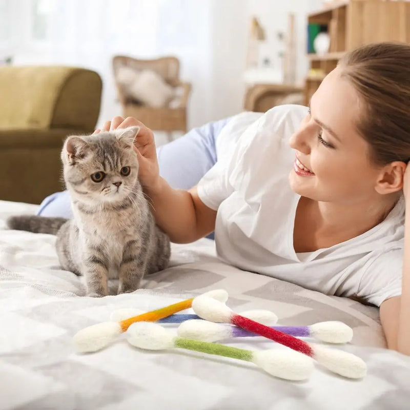 6PCS Felt Cotton Swabs Cat Lightweight Soft Interactive Kick Stick Chew Dental Teething Giant Swabs Cat Interactive Play